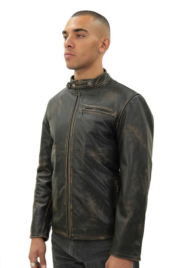Infinity Leather Mens Vintage Black Leather Biker Jacket- Sarajevo