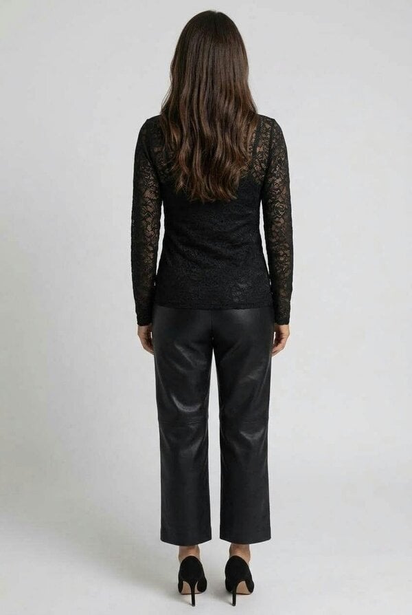 Izabel London Lace Trim Semi Sheer Long Sleeve Top
