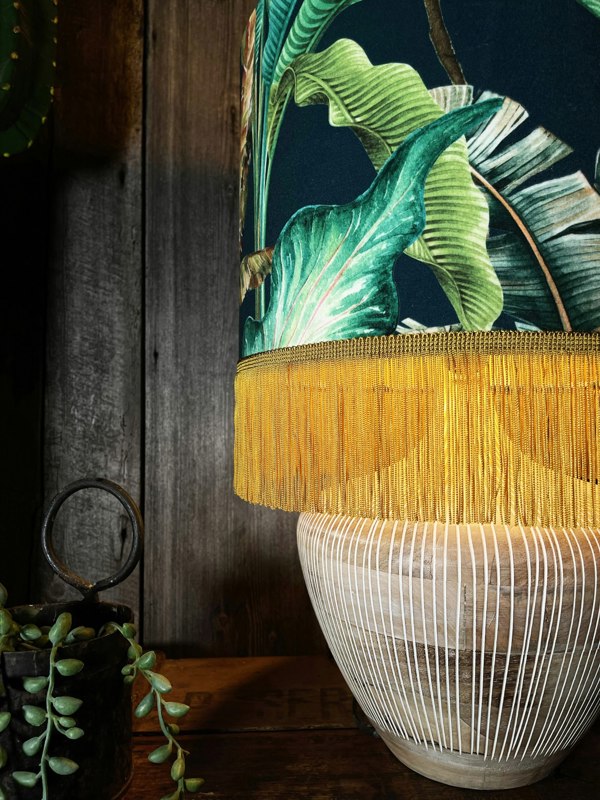 Magic Fruits Lampshade with Gold Lining and Gold Fringing- 14" x 10" - Close Up