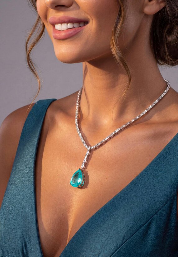 Latelita Claudette Statement Necklace Silver Paraiba Tourmaline