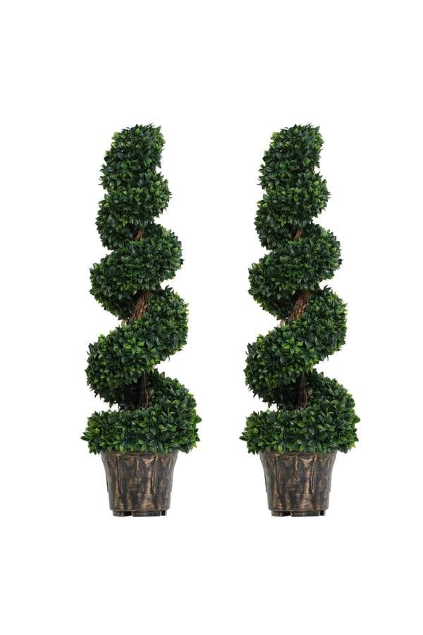 Dyzi Artificial Boxwood Spiral Topiary Tree Set Indoor Decor Green