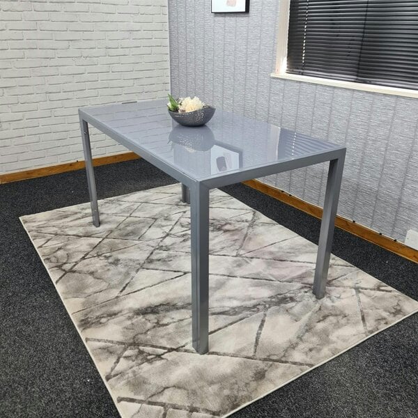 Kosy Koala Modern Rectangle grey Glass Dining Table Set of 4 Grey Plastic chairs with Faux Leather seats