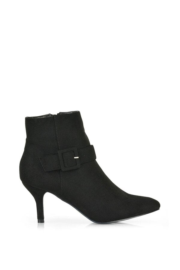XY LONDON Buckle Detail Pointed Toe Low Stiletto Heel Ankle Boots