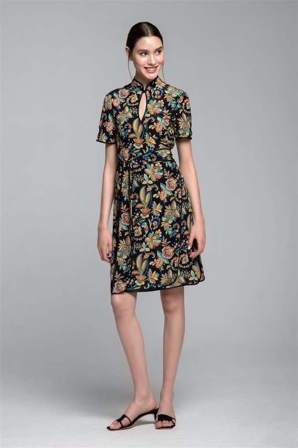 Rumour London Akiko kimono-style silk wrap dress with oriental floral print in black