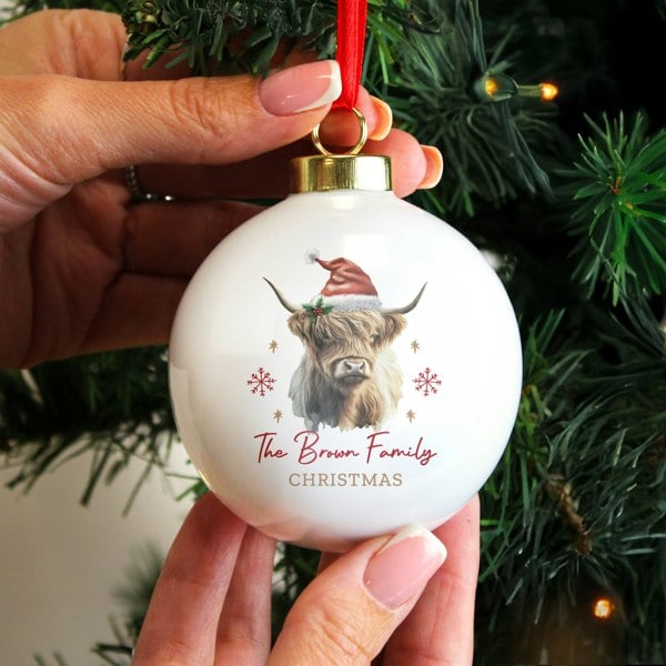 Personalised Memento Company Personalised Highland Cow Christmas Bauble