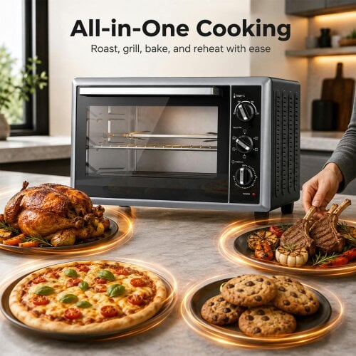 HOMCOM 36L Mini Oven with Convection, Adjustable Temperature, 1500 W, Black