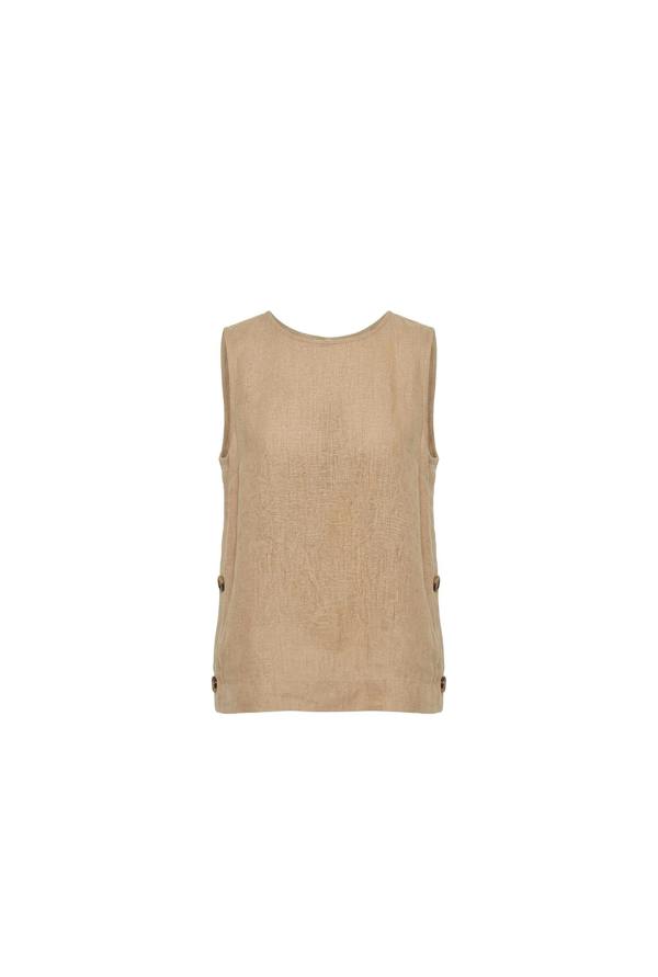 James Lakeland Sand Linen Sleeveless Top