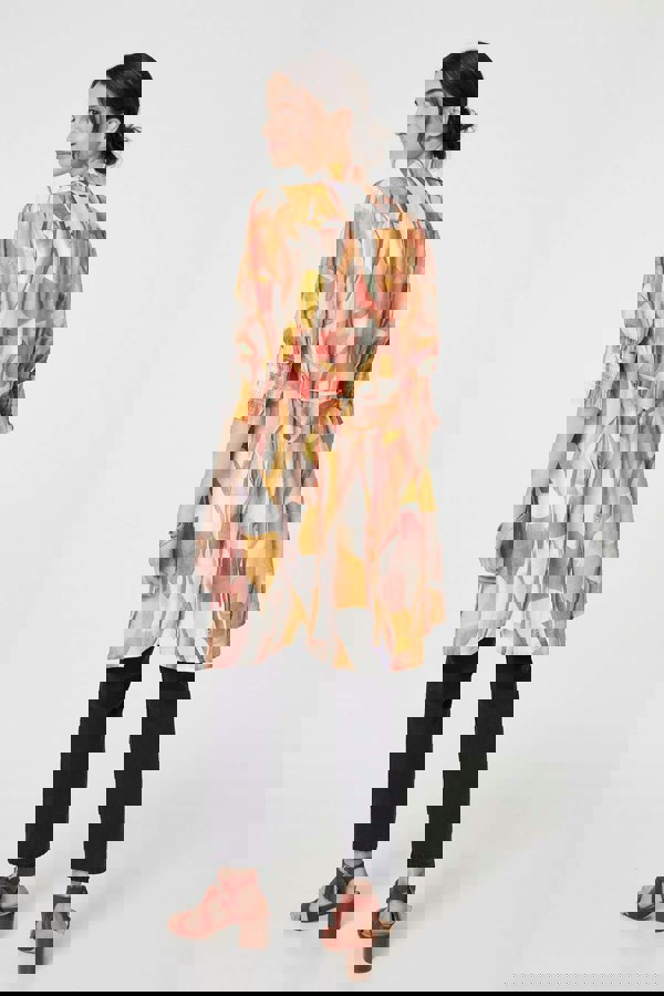 Orange | Printed 3/4 Puff Sleeve Shirt Dress