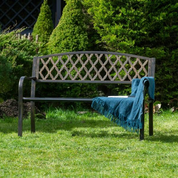 The Garden Marketplace Warwick Metal Garden Bench with Web Pattern Cast Iron Back