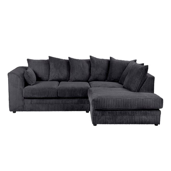 SQUAREBOXX Dylan Jumbo Cord 4 Seater Fabric Corner Sofa in Black