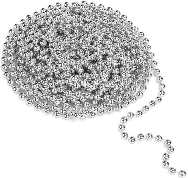 24ft Silver Metallic Bead Garland for Christmas Trees, Wreaths and DIY Decorations image 1