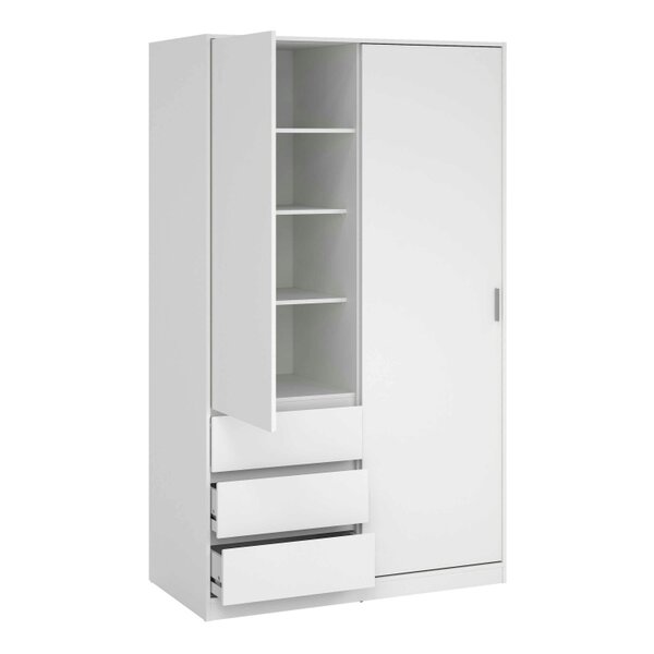 Wyld Haus Budapest White Wooden Wardrobe 2 Doors 3 Drawers