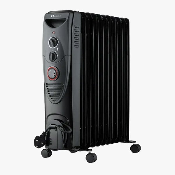 PureMate 2500W Oil Filled Radiator with 11 Fins - Black