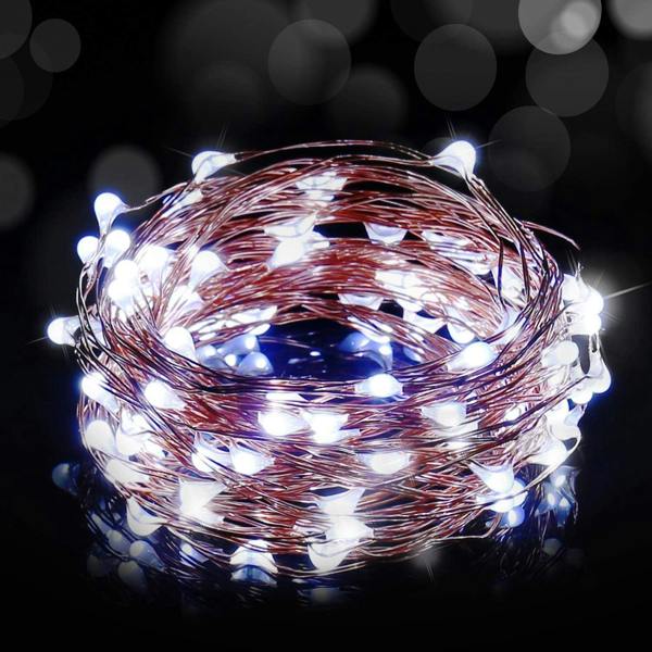 10m 100 LED Copper Wire Battery Operated Fairy String Lights, Cool White Twinkle, Pack of 2 image 1