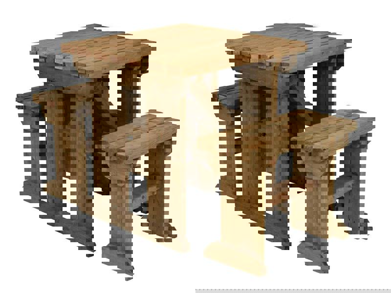 Yews Space-Saving Picnic Table and Benches Set – Rustic Finish Wooden Outdoor Dining Set for Gardens and Patios