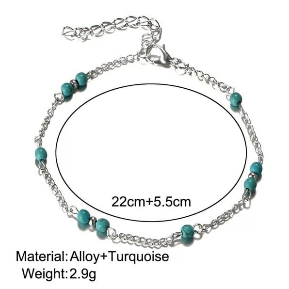 The Colourful Aura Turquoise Silver Beaded Sea Beach Surf Summer Anklet
