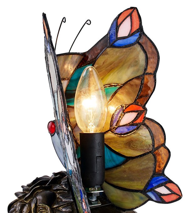 Beautiful Handmade Multi-Coloured Glass Butterfly Tiffany Lamp with Bronze Base Image 4