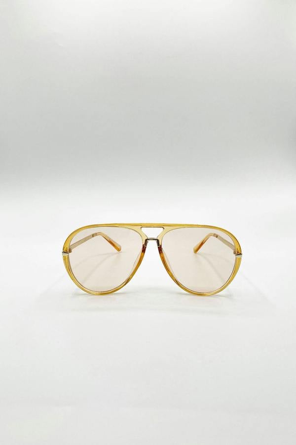 Bold Aviator Metal Arm Sunglasses In Champagne In Champagne - svnx