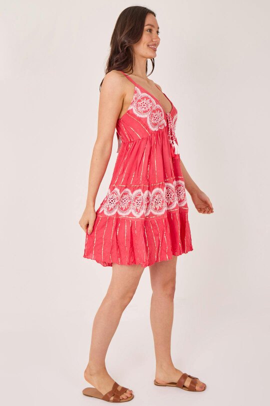 Elaina Fashion Bohemian Lace Detail Mini Dress