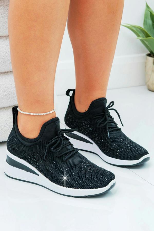 Love Lemonade Crystal Stretch Comfort Wedge Trainers Black