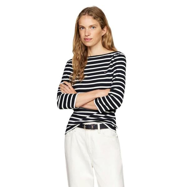 Tommy Hilfiger Womens/Ladies Striped Boat Neck Slim T-Shirt - Abyss Blue - 