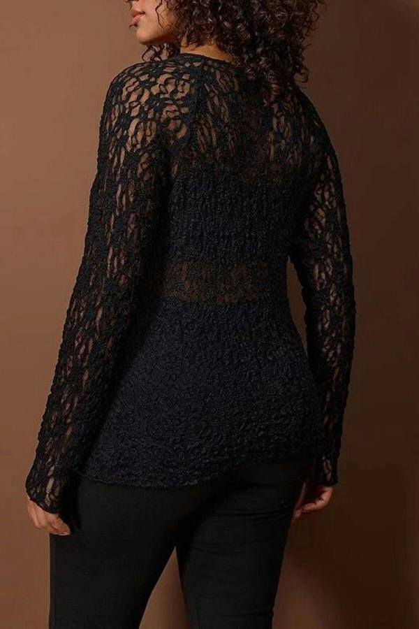 WOVCOR Black Lace Knit Plus Size Blouse