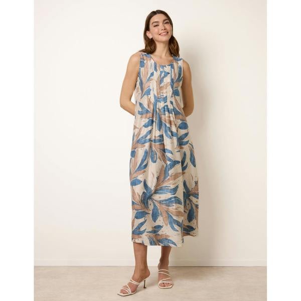 Blue Vanilla Dress With Tropical Leaf Print