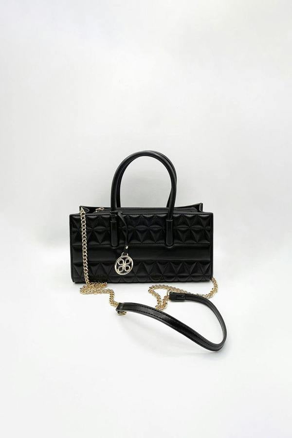 SVNX Faux Leather Luxe Quilted Top‑Handle Crossbody Bag in Black