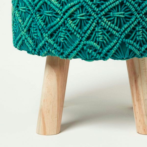 HOMESCAPES Willow Macrame Footstool - 43 cm Tall