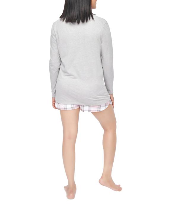 Smart Living Women's Pocket Tee & Check Short Loungewear Set - Grey/Pink