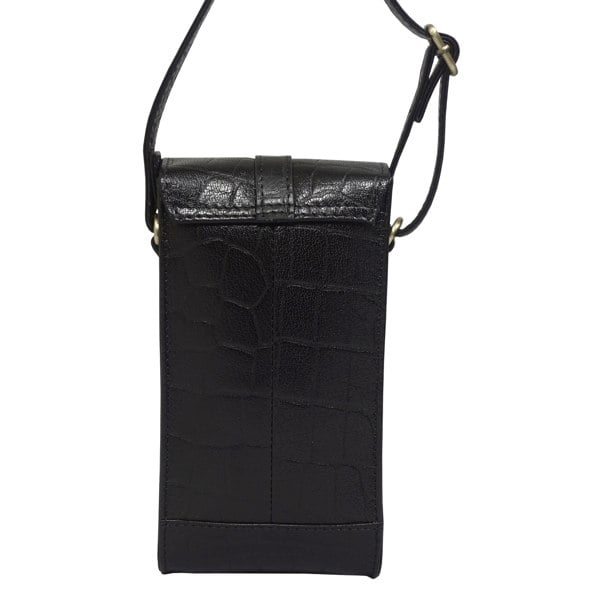 Assots London 'PETRA' Black Croc Real Leather Mobile Phone Crossbody Bag