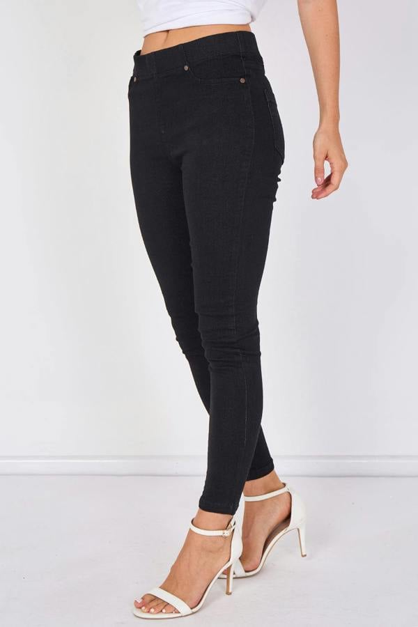 Women's Black High Waisted Skinny Fit Stretch Jeans Jeggings with Elasticated Waist