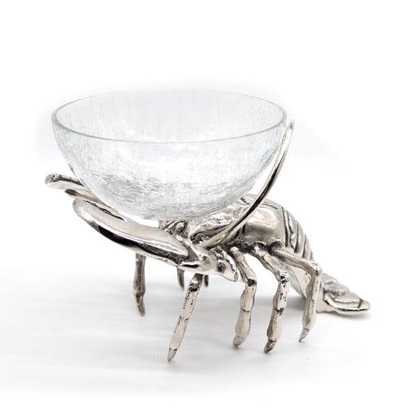 Lobster with Large Crackle Glass Bowl
