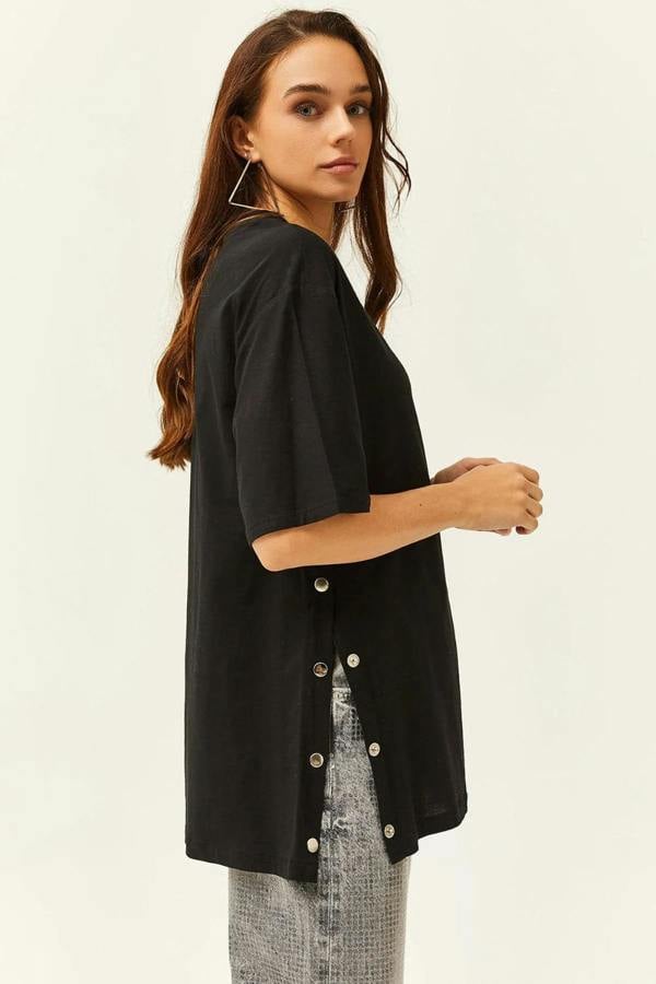 Hoxton Gal 100% Cotton T-Shirt with Side Buttons