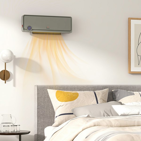 HOMCOM 1000W/2000W Wall Downflow Heater 10-49°C Temperature w/ Timer Remote