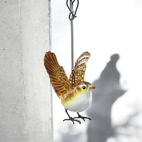 EDH Door Hardware Small Metal Hanging Wren(14cm x 10cm x 10cm) – Handcrafted Weather-Resistant Bird Ornament – Decorative Hanging Robin Sculpture