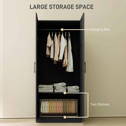 Wyld Haus Corarani Wooden Black 2 Door Wardrobe With Hanging Rail Internal Shelving
