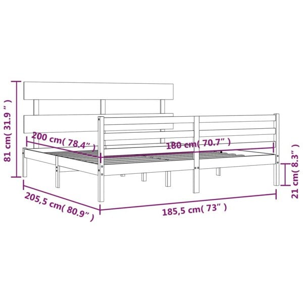 Berkfield Bed Frame with Headboard Super King Size Solid Wood