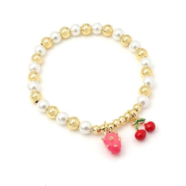 Say It With Children's Pink Strawberry & Cherry Mixed Beaded Ball Bracelet