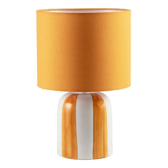 Happy Homewares Hand Brushed Orange Striped Ceramic Table Lamp with Drum Fabric Shade