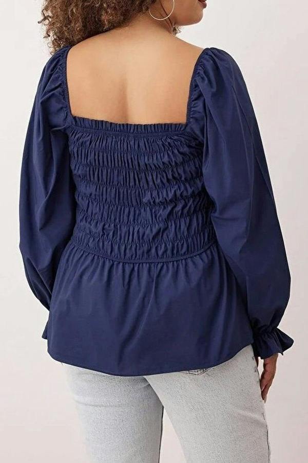 WOVCOR Square Neck Gathered Sleeves Woven Plus Size Blouse