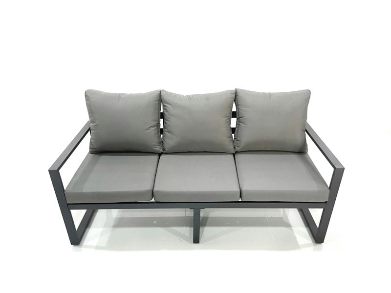 Fimous Garden Sofa Set Aluminium Furniture Rising Dining Tabe Set with 2 Chair 2 Side Tables Dark Grey