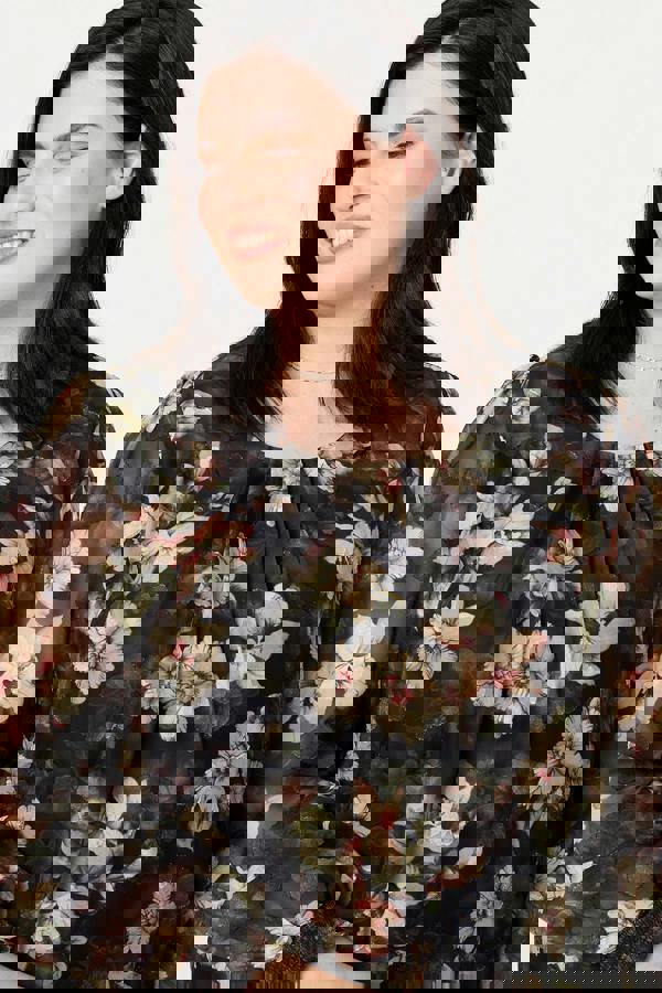 Green | Curve Floral Long Sleeve Layered Blouse