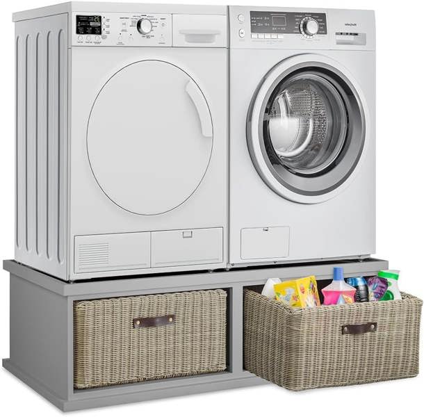 Statement Furniture Tetbury Washing Machine and Dryer Stand, Double Appliance Pedestal with Storage