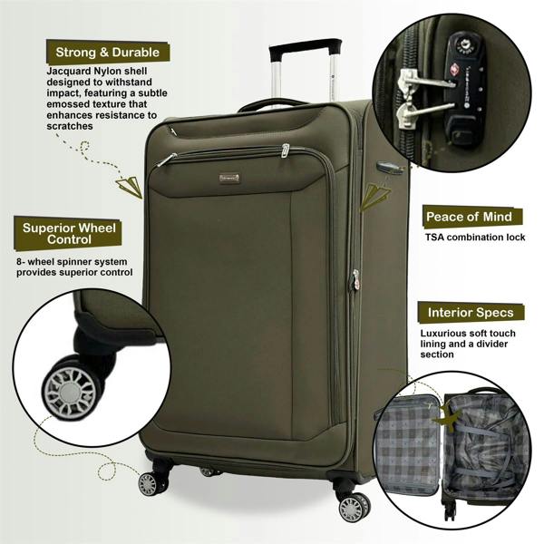 Snowball Lightweight Suitcase  4 Wheel Luggage Travel Cabin TSA Soft Bag