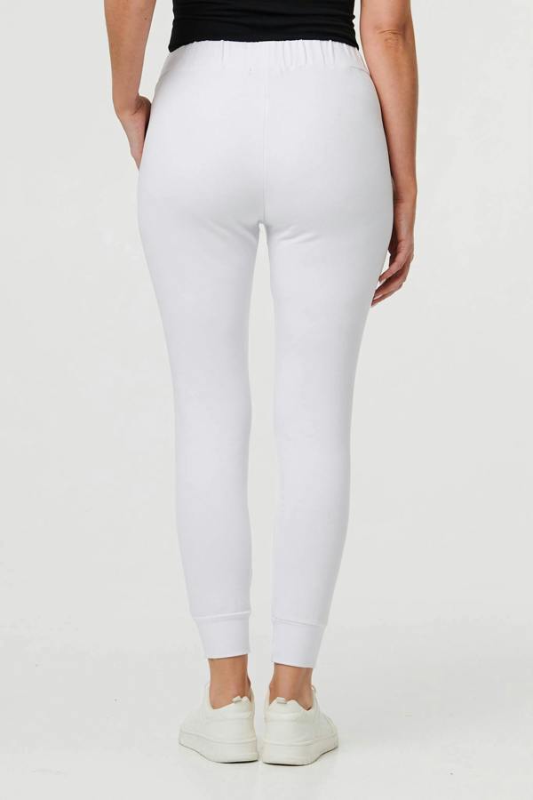 White | Adjustable Drawstring Waist Slim Joggers
