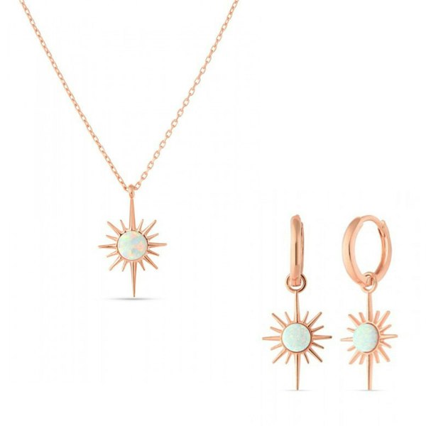 Spero London White Opal Northernstar Sterling Silver Pendant Necklace and Earrings Set