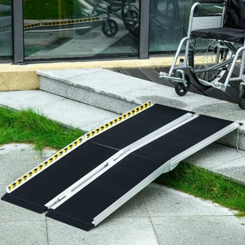 Bobobiy Wheelchair Ramp, 152L x 73Wcm, 272KG Capacity, Folding Aluminium Threshold Ramp with Non-Skid Surface, Transition Plates Above and Below