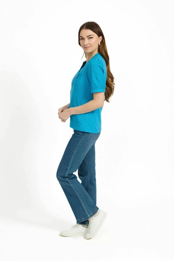 Mudflower V-Neck Button-Up Floral Embroidery Top