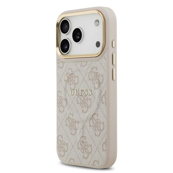 Guess PU Leather 4G Gold Frame Case with MagSafe for iPhone 17 Pro 6.3" Pink - GUHMP17LP4MSEGCW